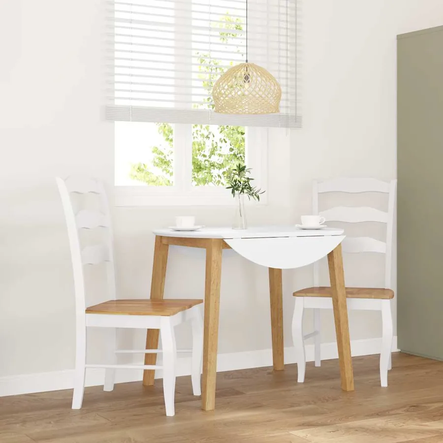 Chaises de salle à manger (lot de 2) en bois massif blanc et caoutchouc