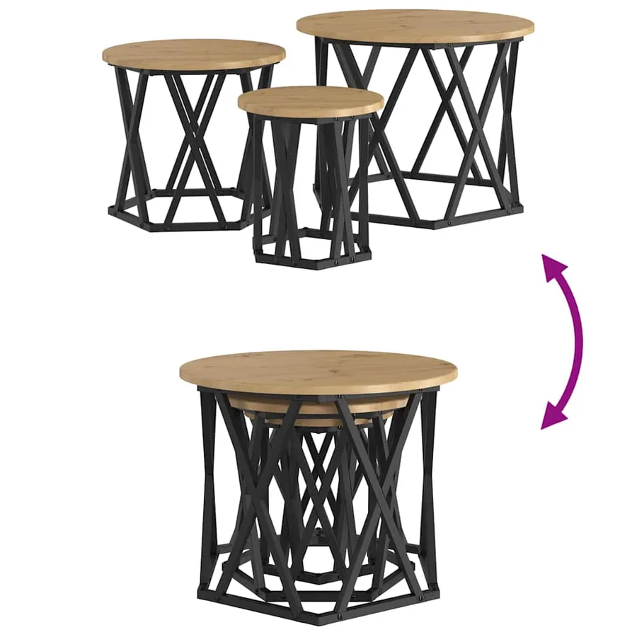 Table d'appoint empilable 3 pcs Chêne artisanal 53 x 53 x 40 cm - 11