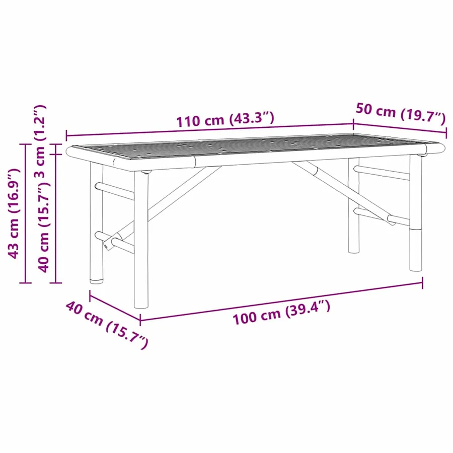 Table basse Marron 110 x 50 x 43 cm Bambou - 10