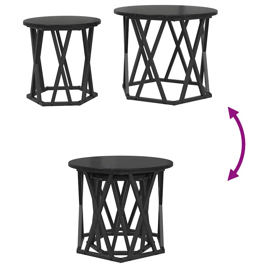 Table d'appoint 2 pcs Chêne noir Bois d'ingénierie et acier - 8