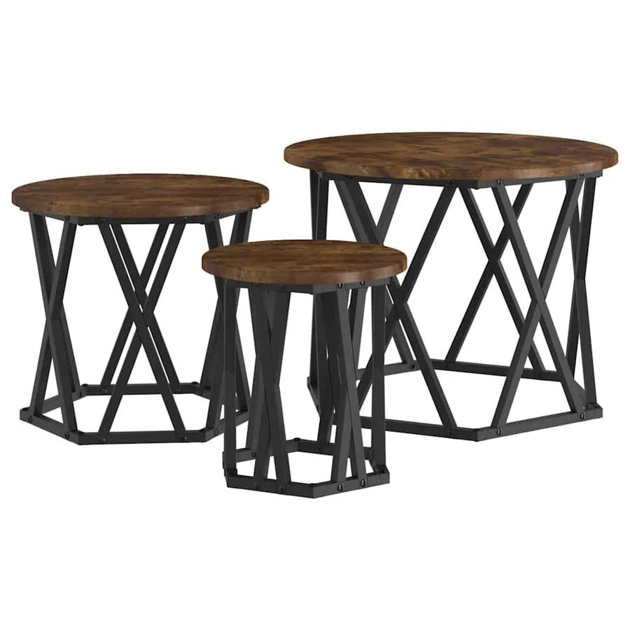 Table d'appoint empilable 3 pcs Chêne fumé - 2