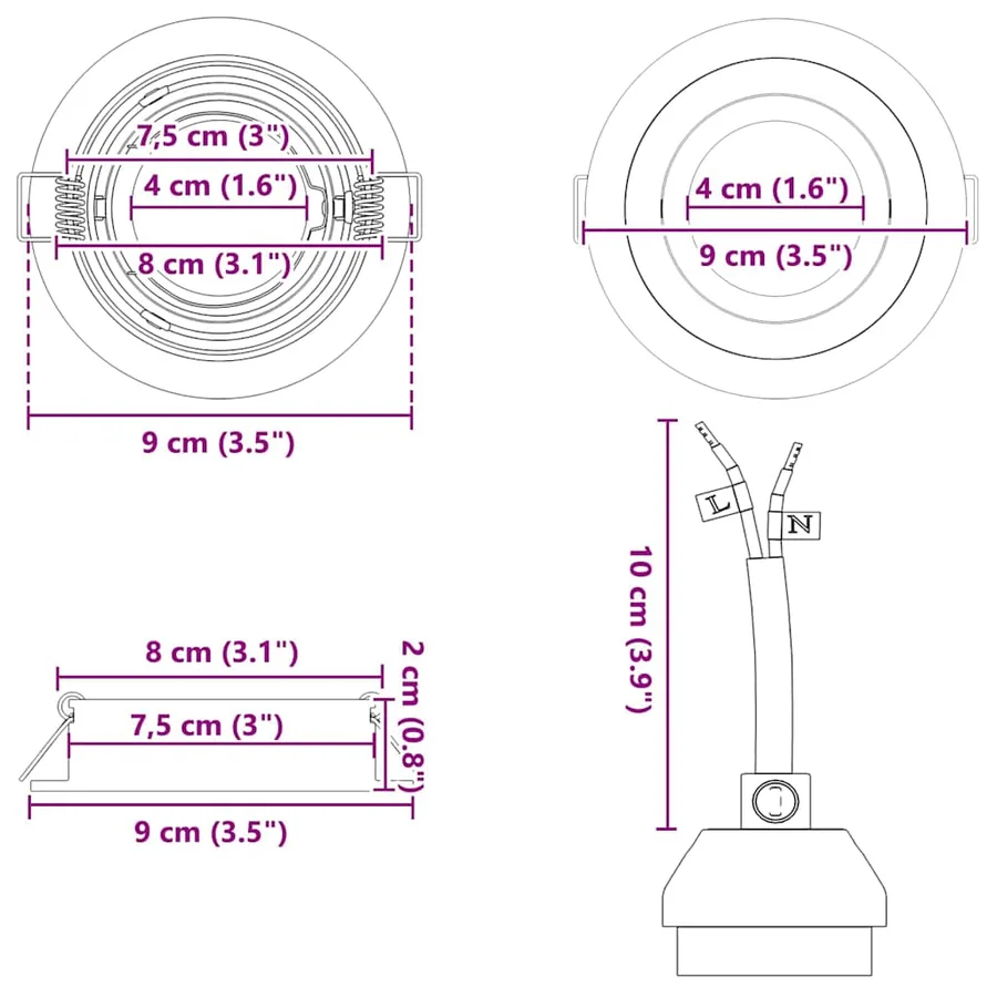 Projecteur Argenté 9 x 9 x 2 cm Aluminium - 13