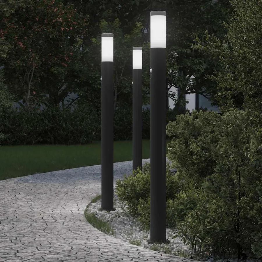 Bornes lumineuses avec détecteur lot de 3 110 cm acier inoxydable IP44