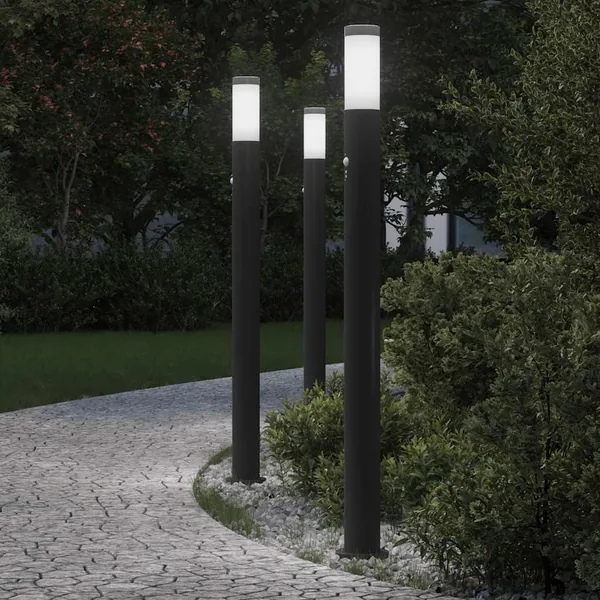 Bornes lumineuses avec détecteur lot de 3 110 cm acier inoxydable IP44
