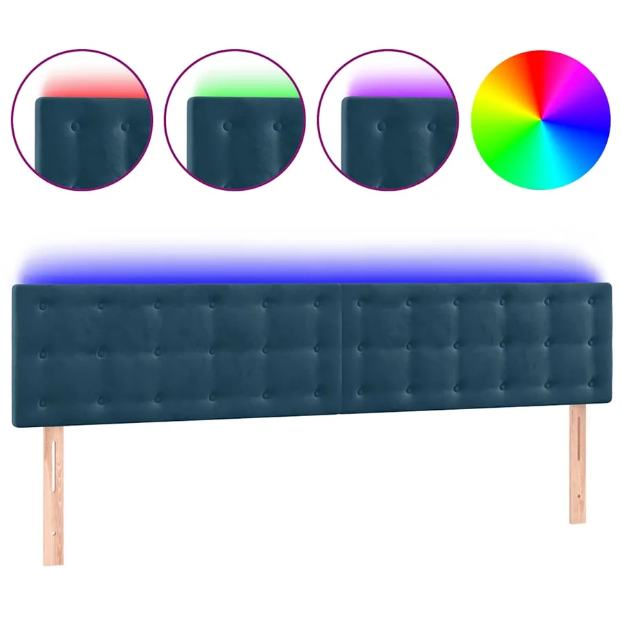 Tête de lit à LED Bleu foncé 200x5x78/88 cm Velours - 2
