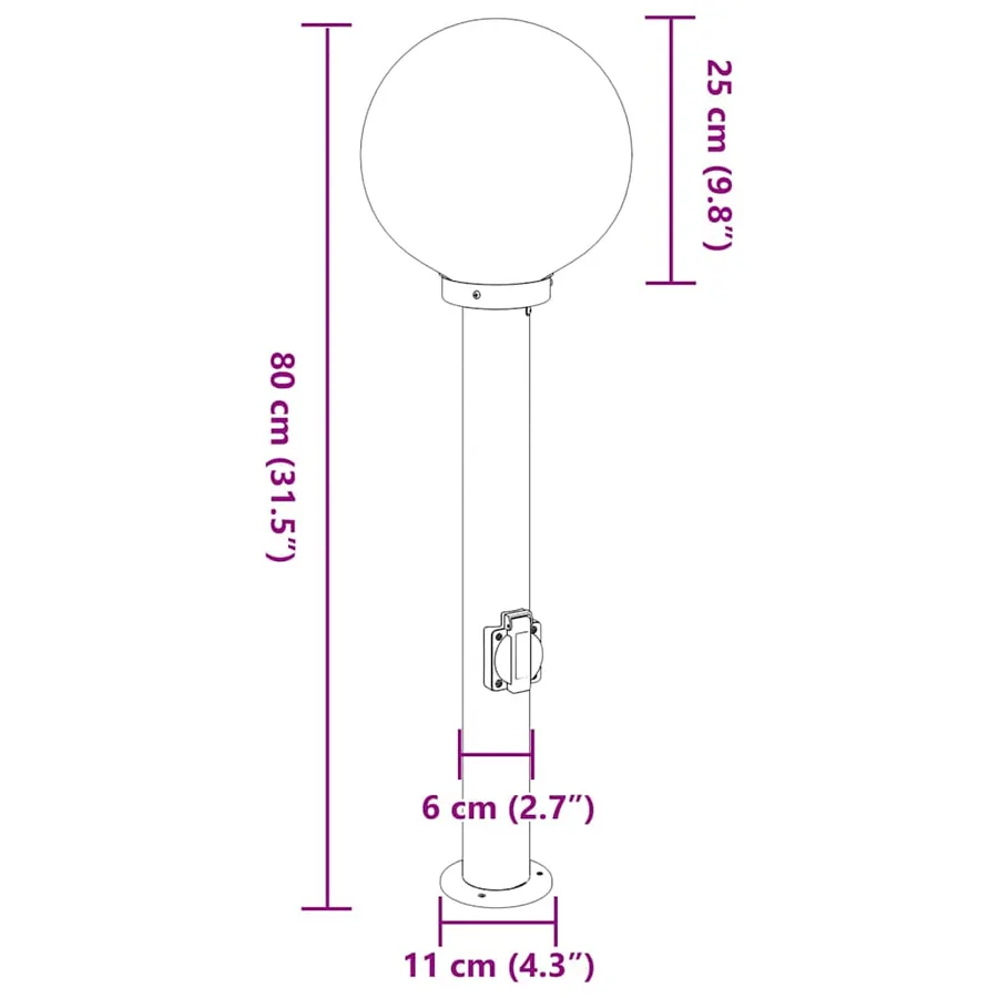 Borne lumineuse avec sortie 80 cm Noir IP44 - 11