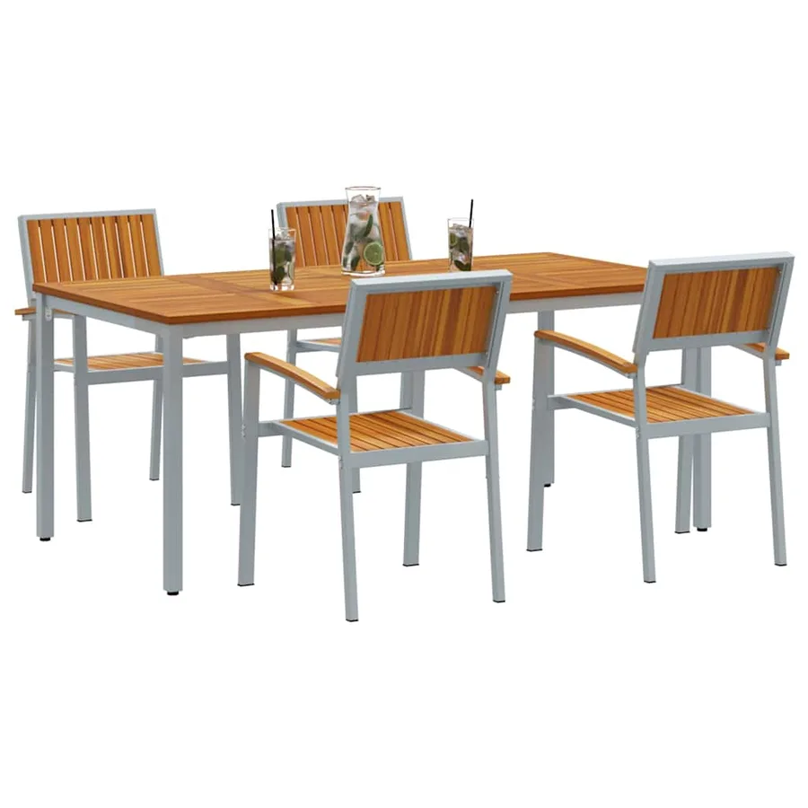 Ensemble de salle à manger pour jardin 5 pcs Gris - 3