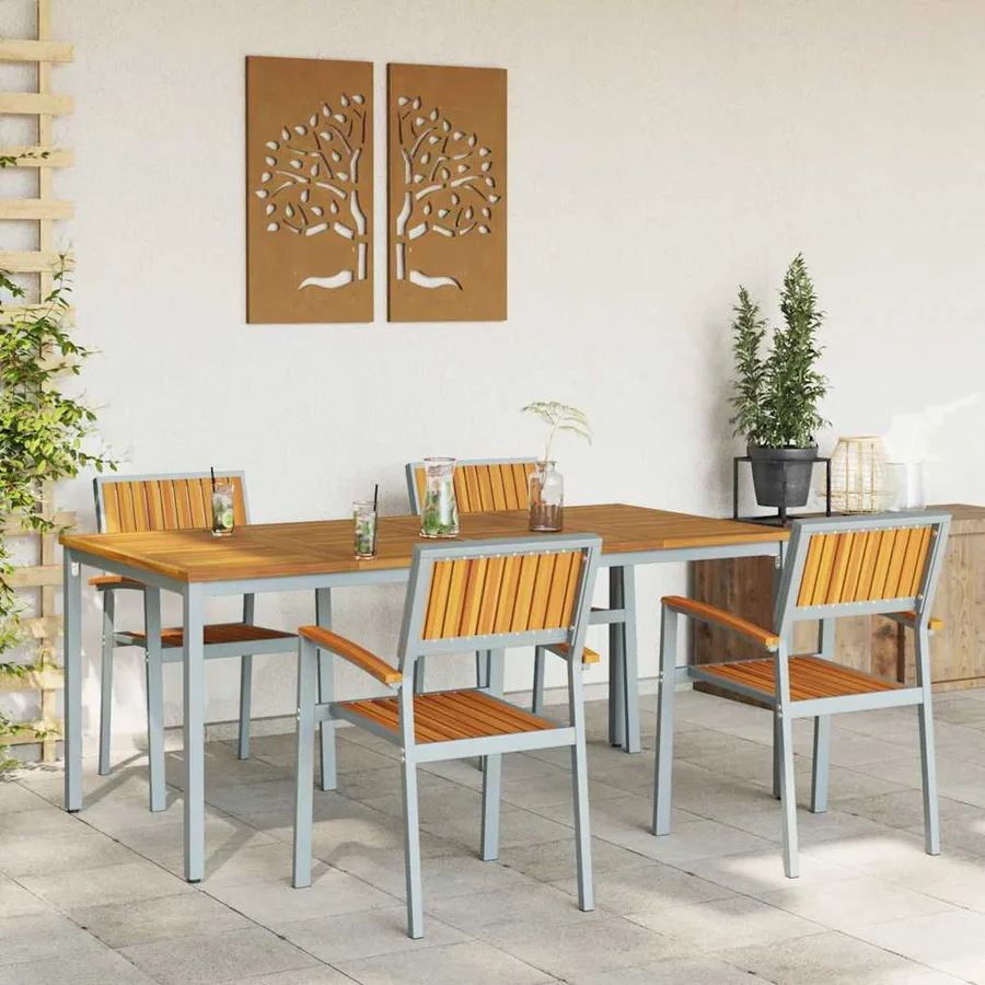 Ensemble de salle à manger pour jardin 5 pcs Gris - 4