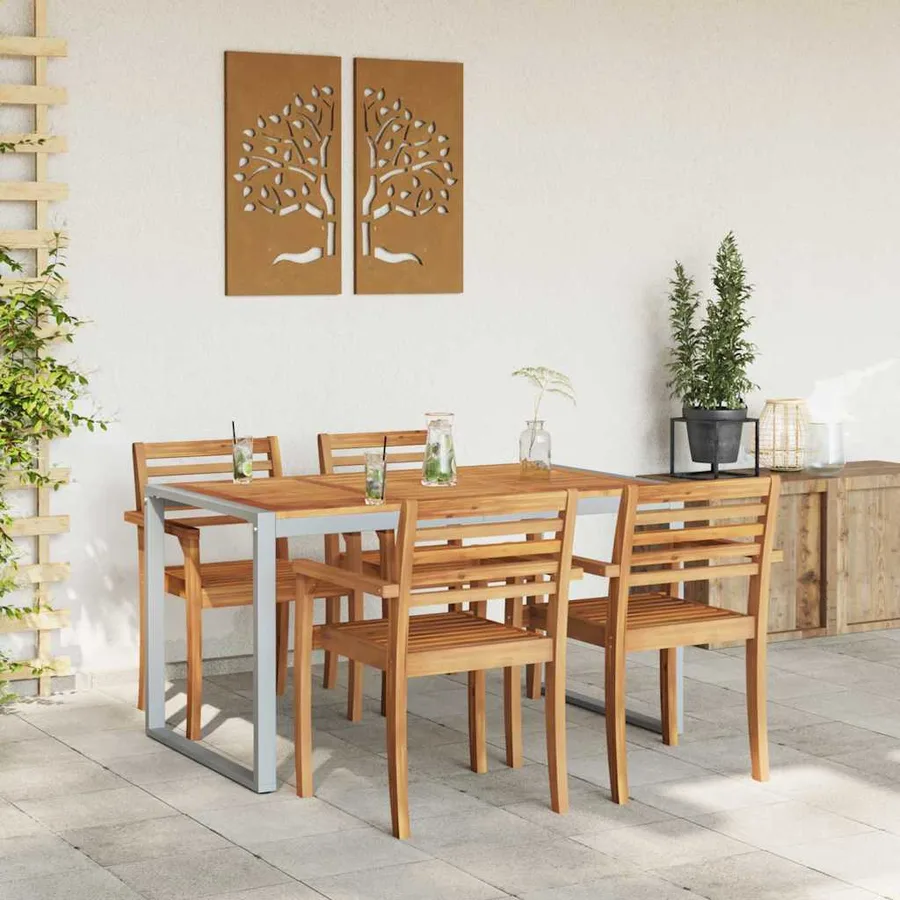 Table de Jardin Gris 140 x 80 x 75 cm Bois d'Acacia Massif - 4