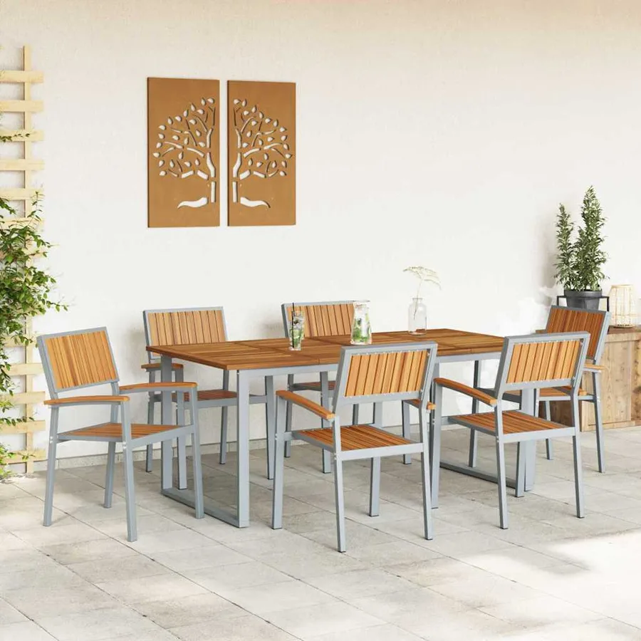 Ensemble de salle à manger pour jardin 7 pcs Gris - 4