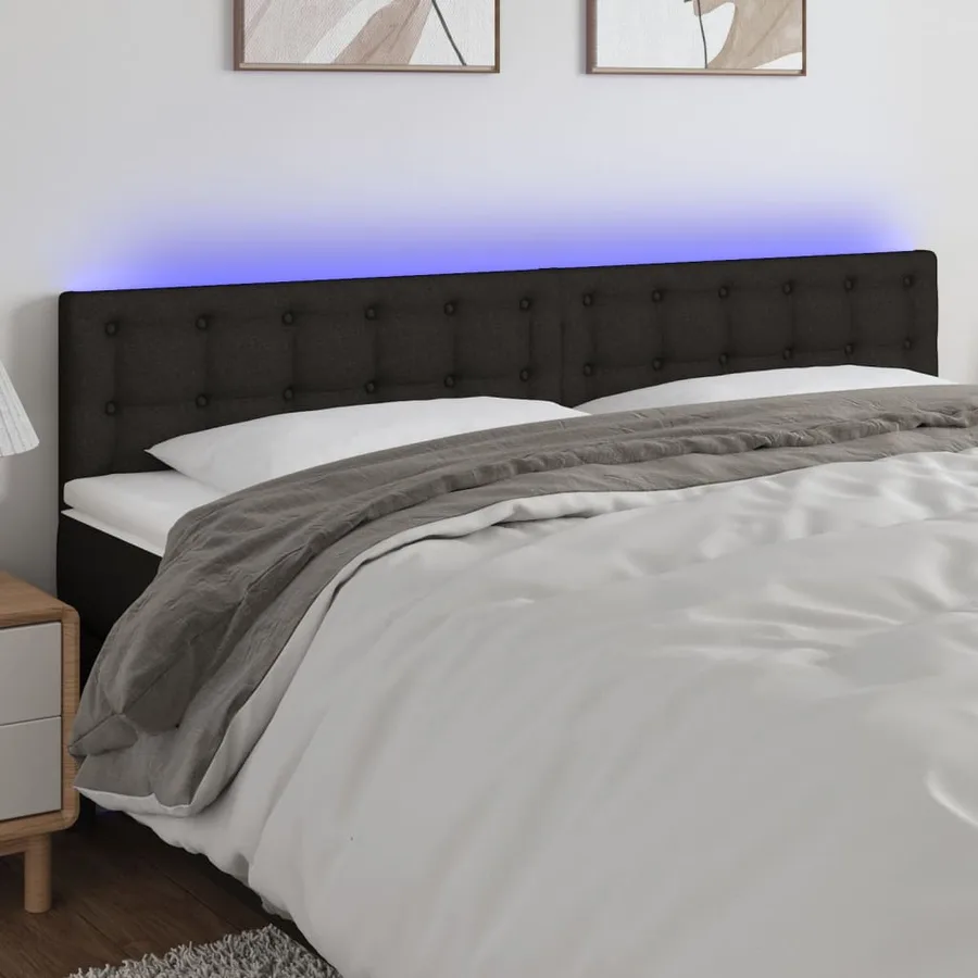 Tête de lit à LED Noir 200x5x78/88 cm Tissu - 3