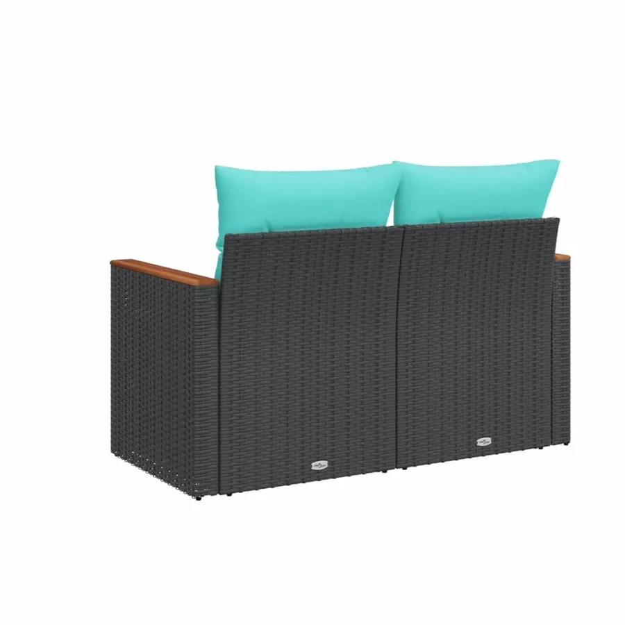 Canapé de jardin avec coussins 2 places en résine tressée noire - 6