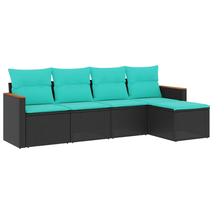Salon de jardin 5 pcs avec coussins noir résine tressée - 2