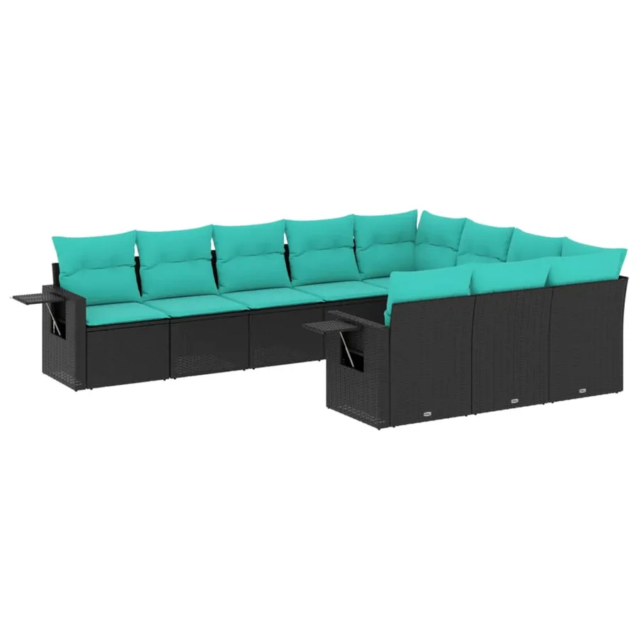 Salon de jardin 10 pcs avec coussins noir résine tressée - 2