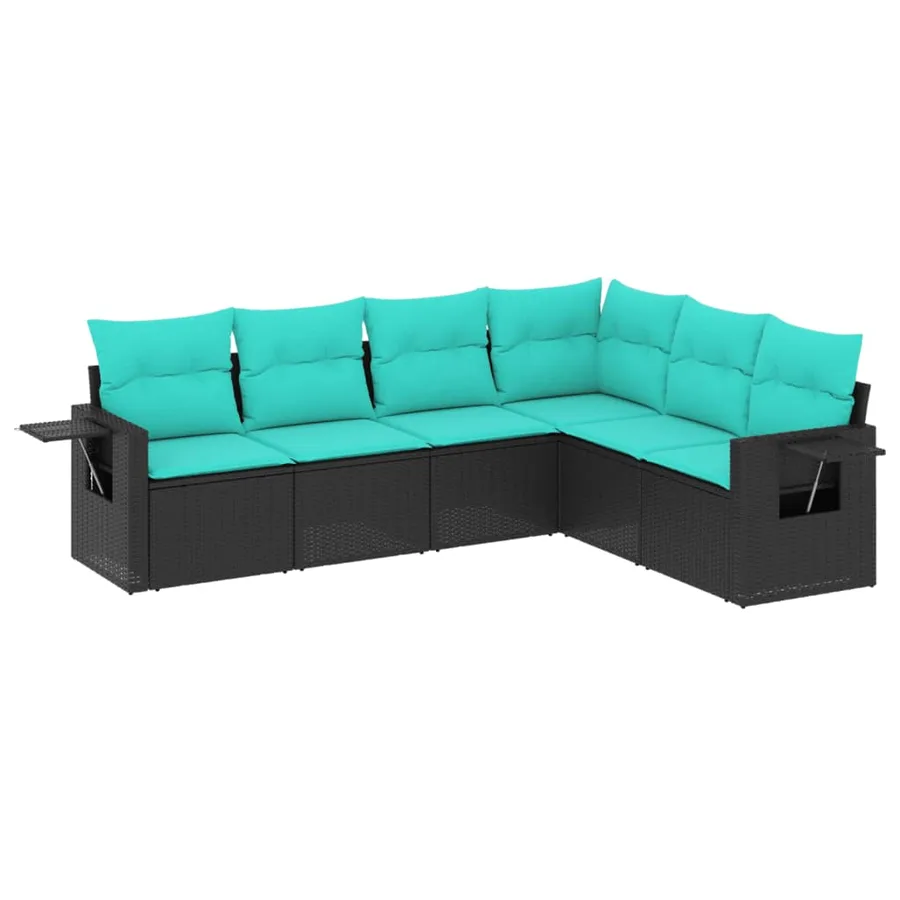 Salon de jardin 6 pcs avec coussins noir résine tressée - 2