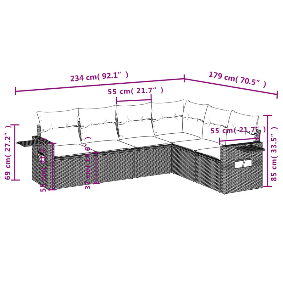 Salon de jardin 6 pcs avec coussins noir résine tressée - 8