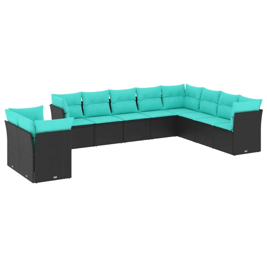 Salon de jardin 10 pcs avec coussins noir résine tressée - 2
