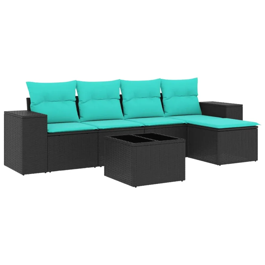 Ensemble de canapé de jardin 6 pcs avec coussins noir résine tressée - 2