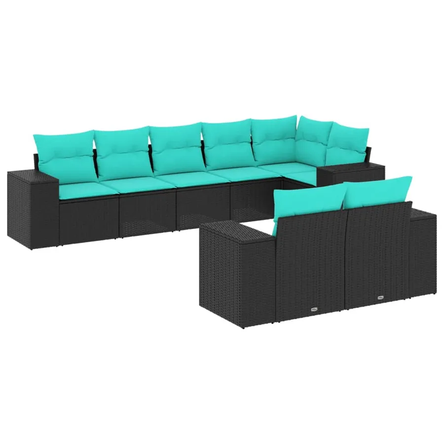 Salon de jardin 8 pcs avec coussins noir résine tressée - 2
