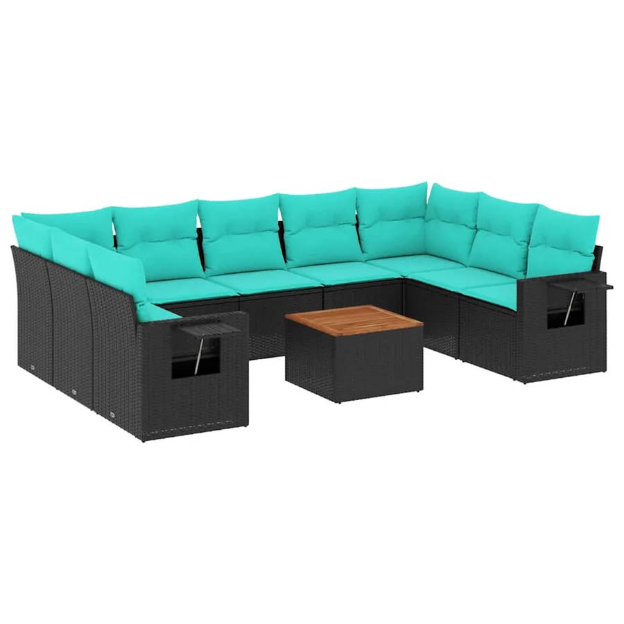 Ensemble de canapé de jardin 10 pcs avec coussins noir résine tressée - 2