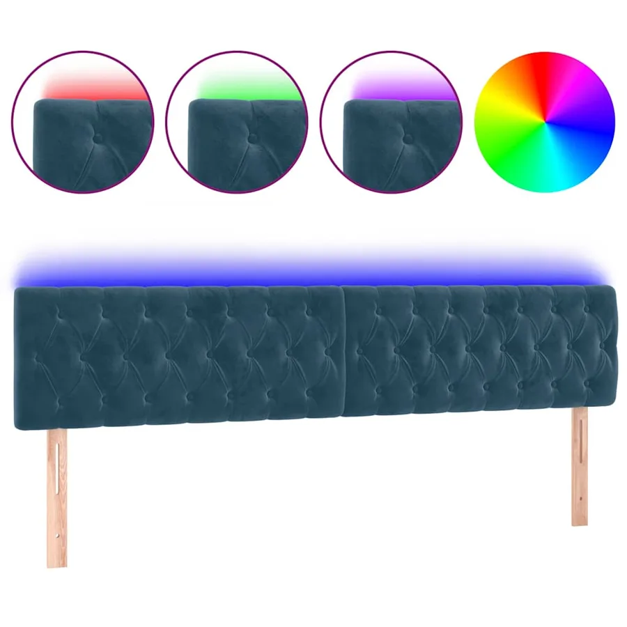 Tête de lit à LED Bleu foncé 200x7x78/88 cm Velours - 2