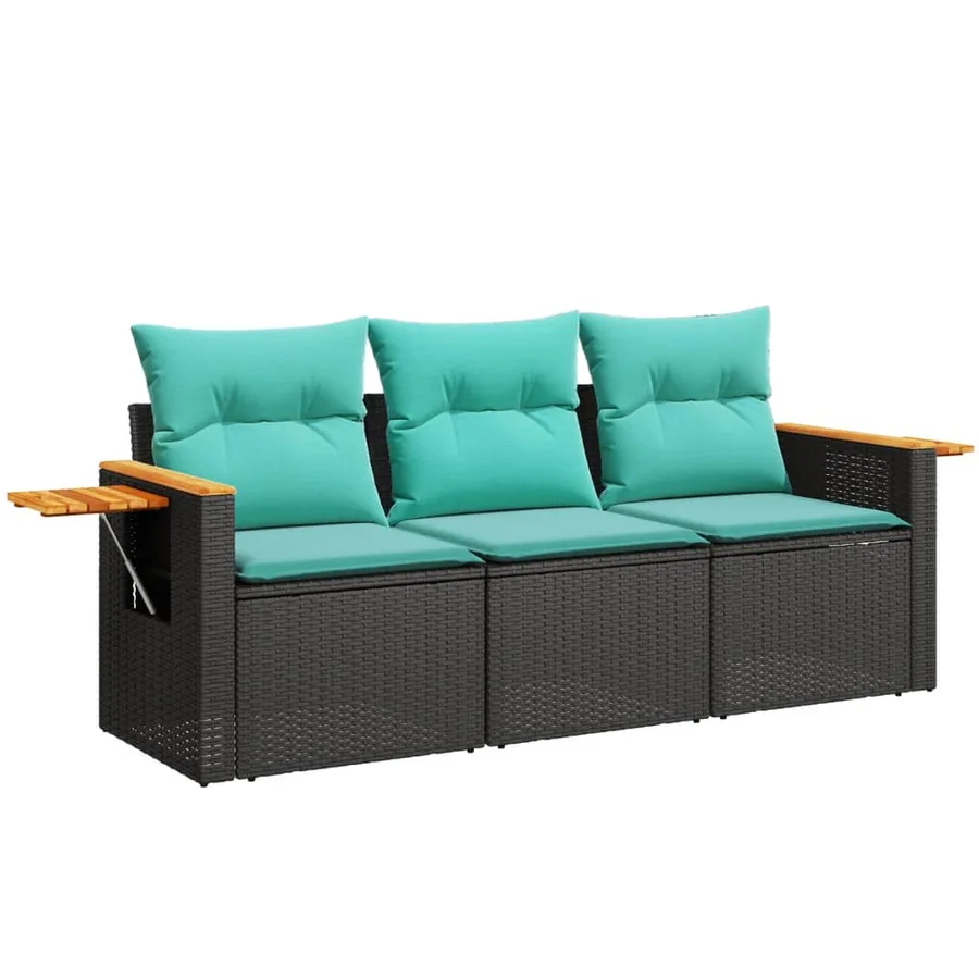Salon de jardin 3 pcs avec coussins noir résine tressée - 2