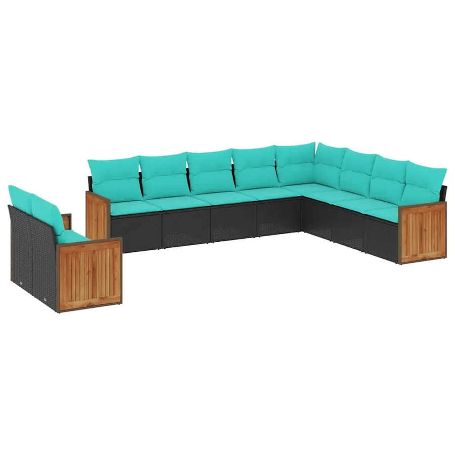 Salon de jardin 10 pcs avec coussins noir résine tressée - 2