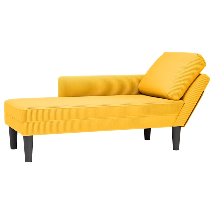 Chaise longue avec coussin jaune clair tissu en velours côtelé