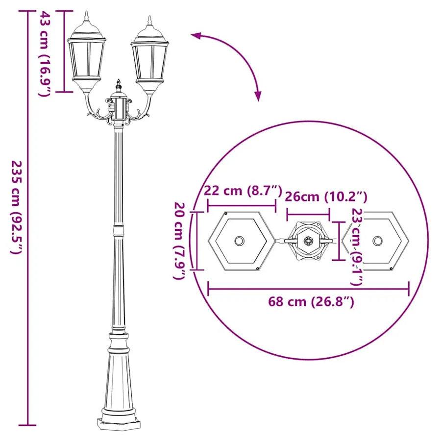 Lumière de jardin Bronze 68 x 20 x 235 cm Aluminium et verre - 9