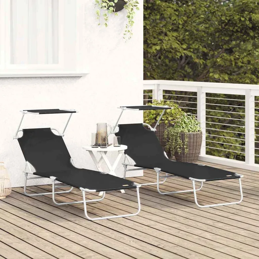 Transat 2 pcs Noir 58 x 188 x 77cm Polyester - 3