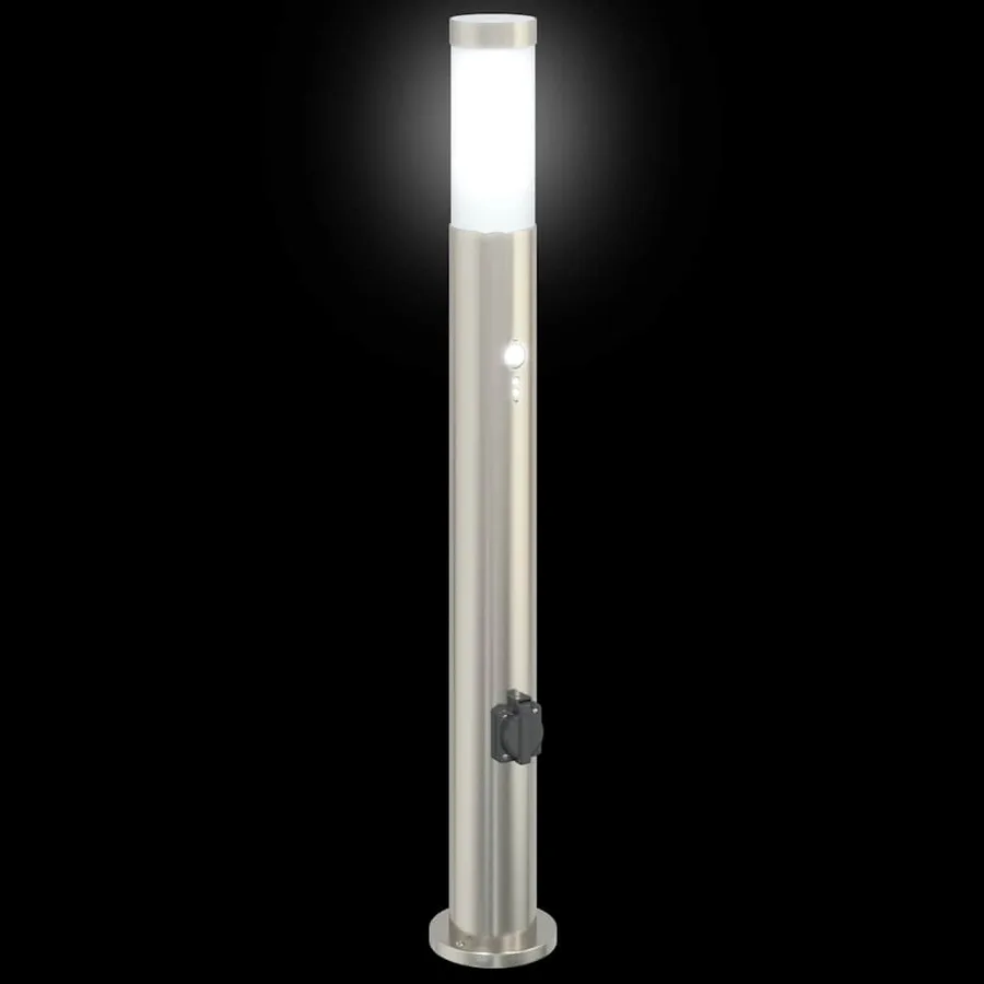 Bornes lumineuses avec détecteur et prise lot de 3 80 cm acier inoxydable IP44 - 5