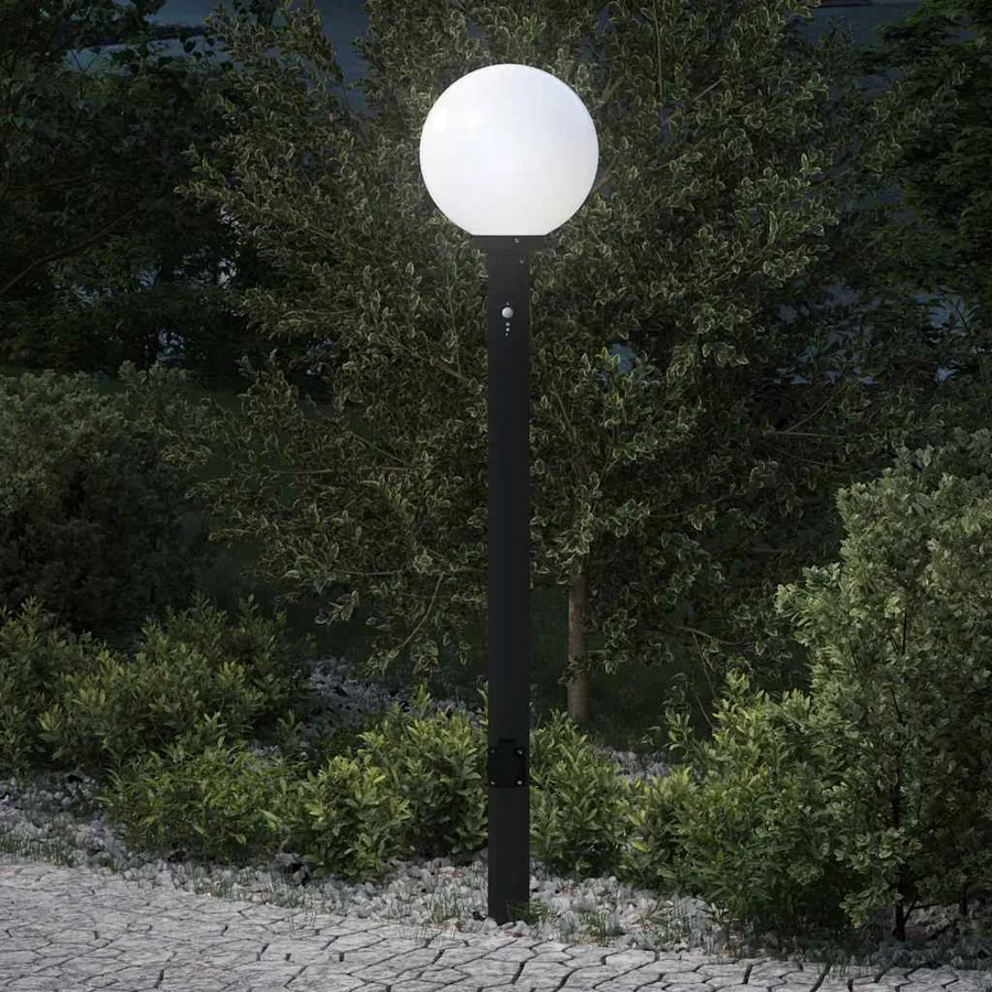 Borne lumineuse avec capteur et prise 120 cm noire IP44
