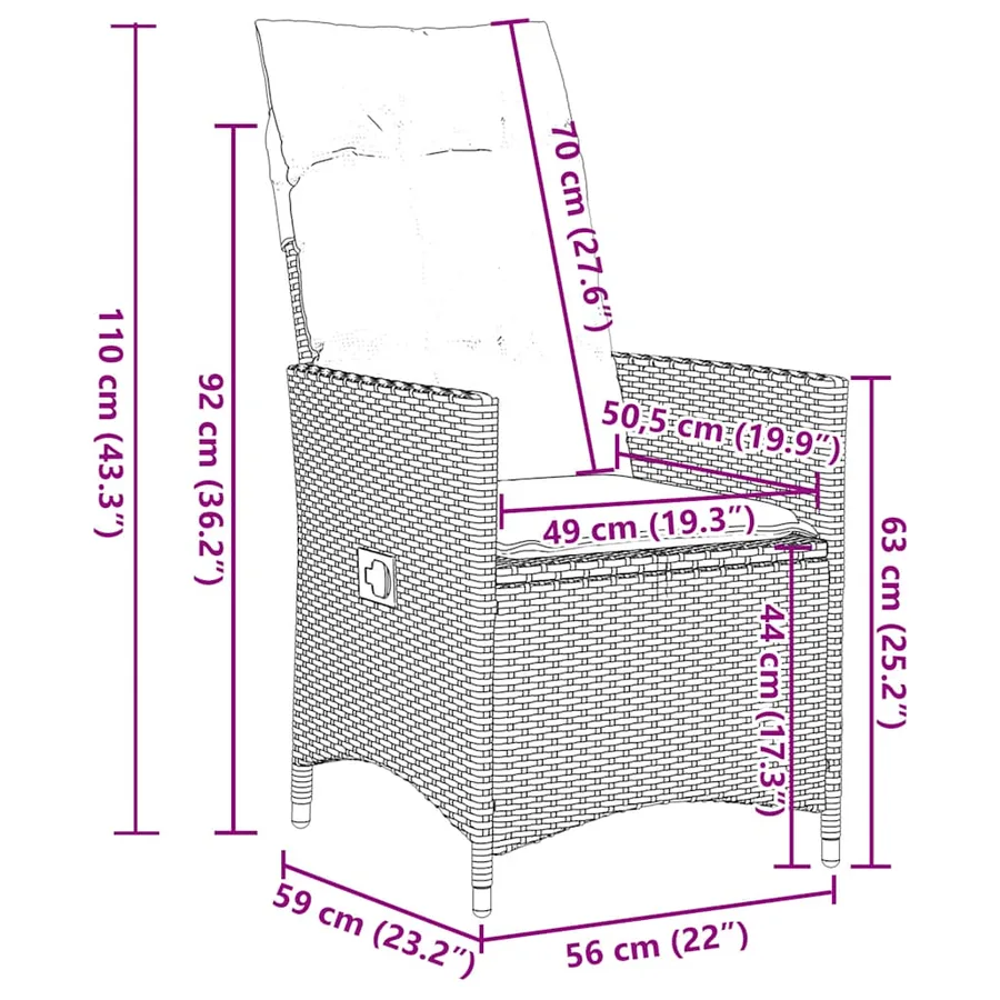Lot de 2 chaises de jardin inclinables avec coussins en résine tressée grise - 11