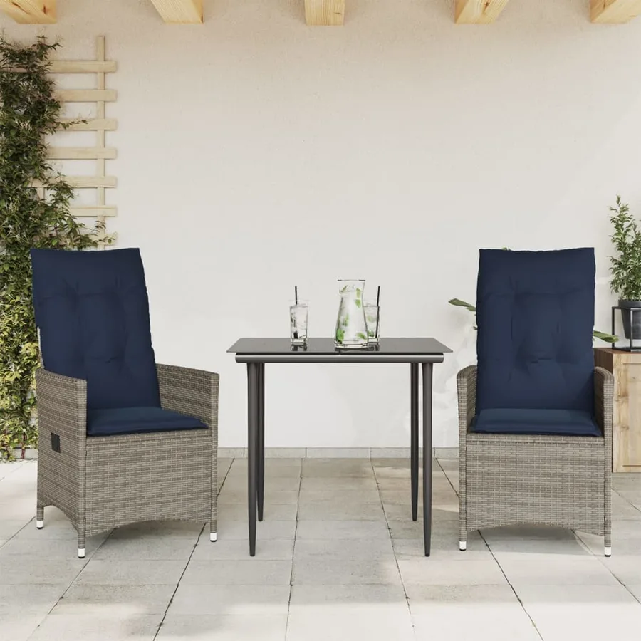 Lot de 2 chaises de jardin inclinables avec coussins en résine tressée grise - 2