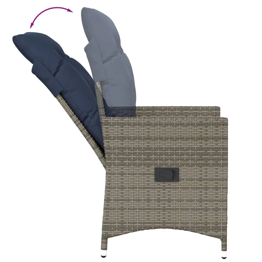 Lot de 2 chaises de jardin inclinables avec coussins en résine tressée grise - 7