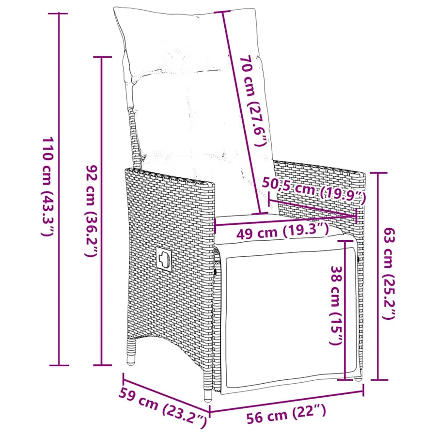 Chaise de jardin inclinable avec coussins en résine tressée grise - 11