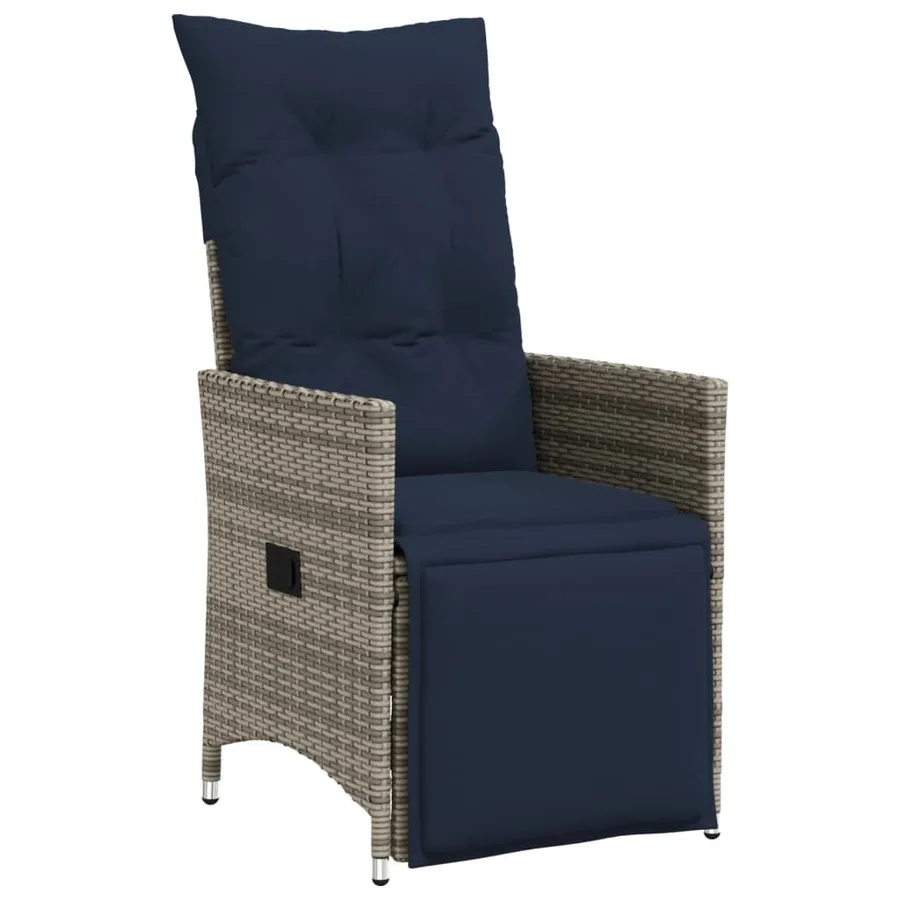 Chaise de jardin inclinable avec coussins en résine tressée grise - 2