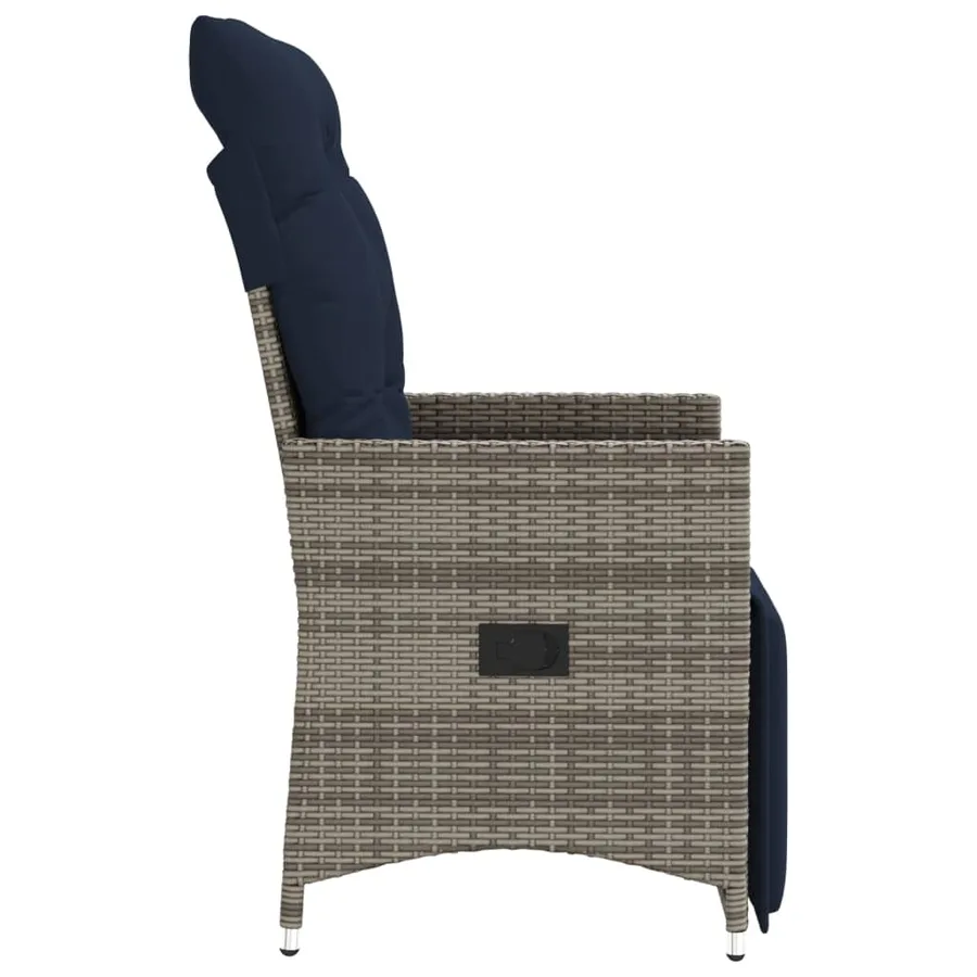 Chaise de jardin inclinable avec coussins en résine tressée grise - 5