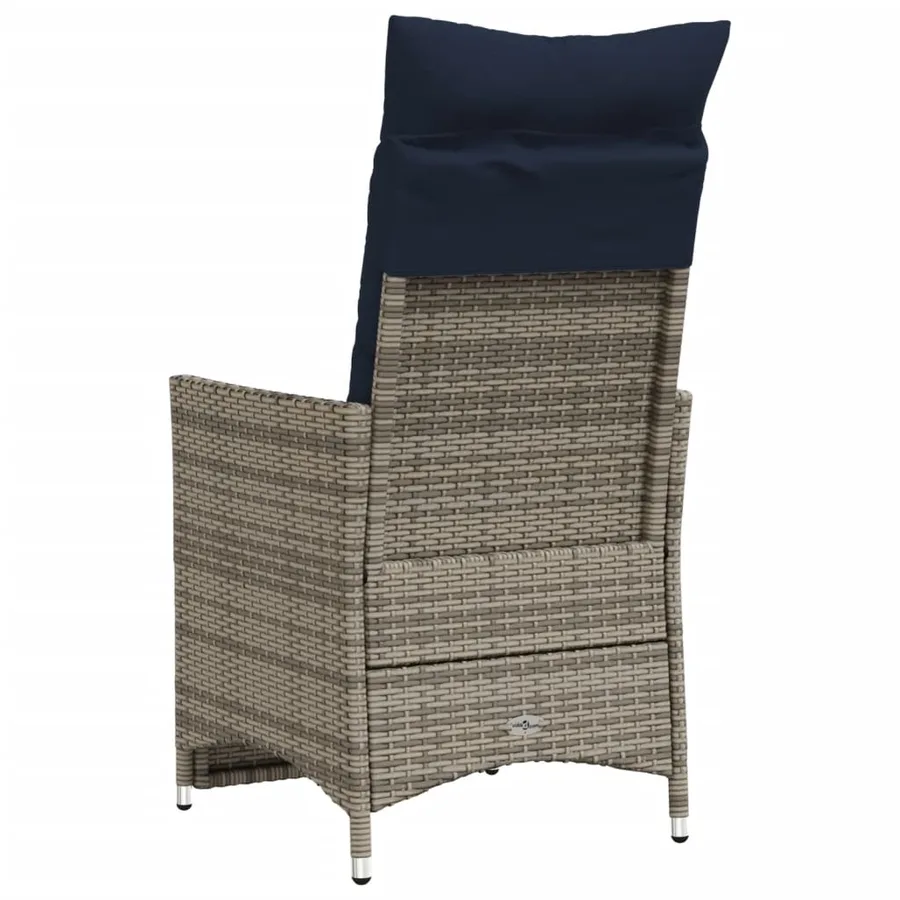 Chaise de jardin inclinable avec coussins en résine tressée grise - 6