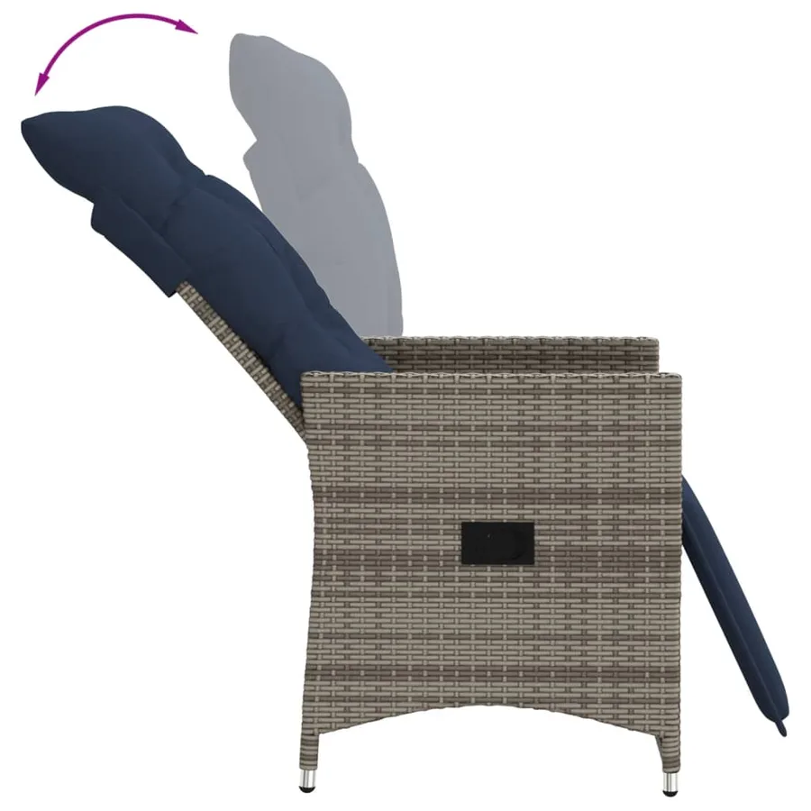 Chaise de jardin inclinable avec coussins en résine tressée grise - 7
