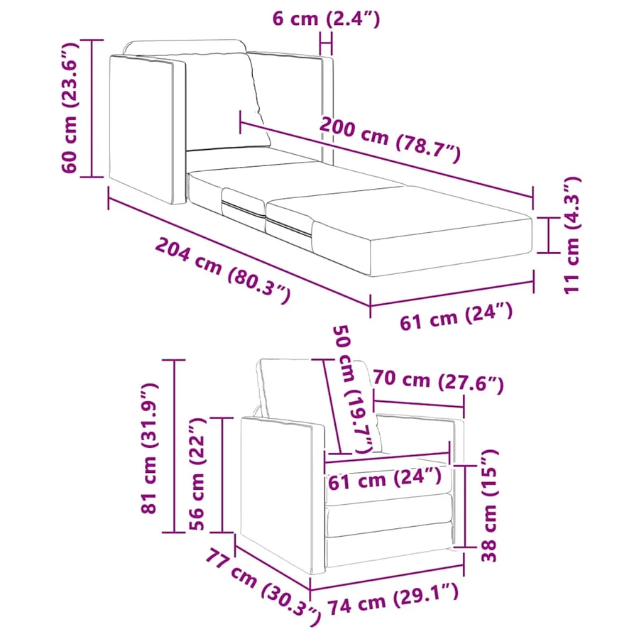 Canapé-Lit Vert clair 74 x 77 x 81 cm Velours - 13