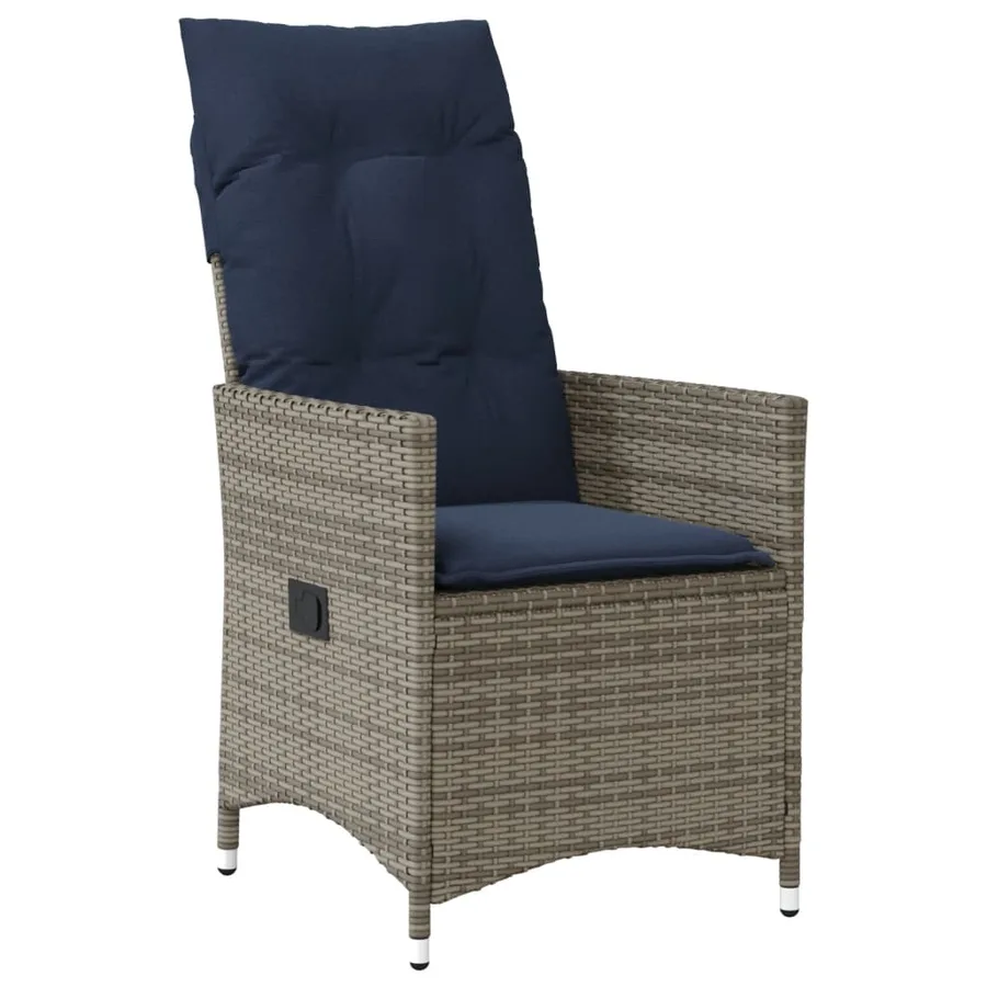 Chaise de jardin inclinable avec coussins en résine tressée grise - 2