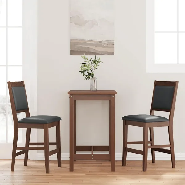 Tabourets de bar avec coussins (lot de 2) en bois massif marron et caoutchouc