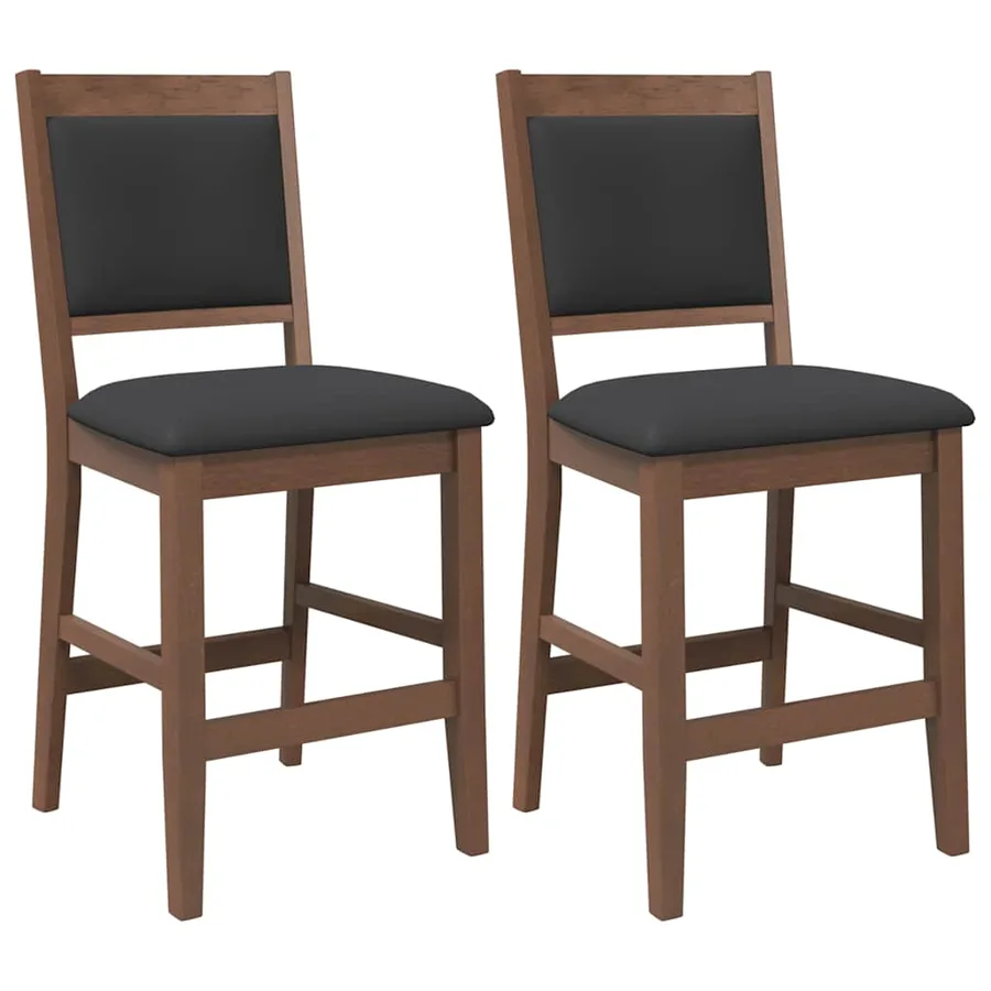 Tabourets de bar avec coussins (lot de 2) en bois massif marron et caoutchouc - 2