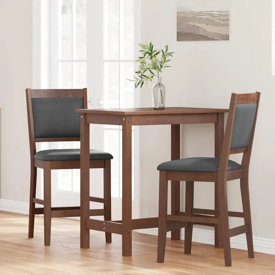 Tabourets de bar avec coussins (lot de 2) en bois massif marron et caoutchouc - 3