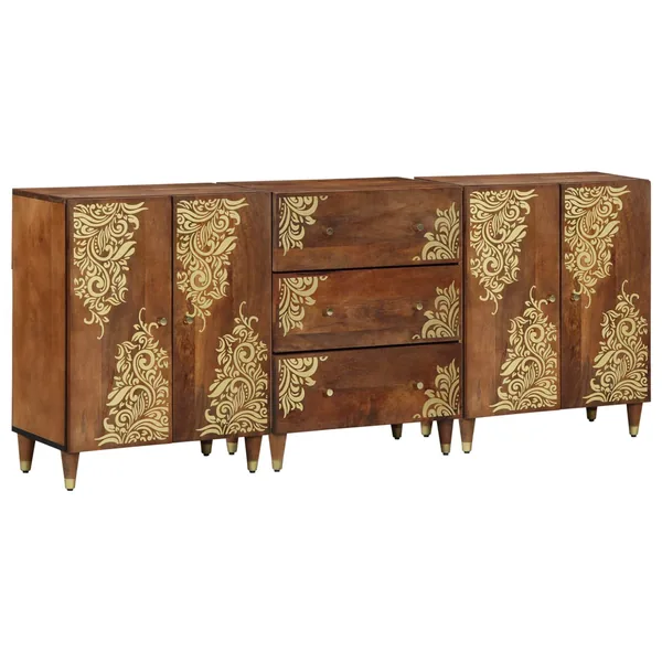 Ensemble de Meubles de Salle de Bain 3 pcs Miel Brun et or