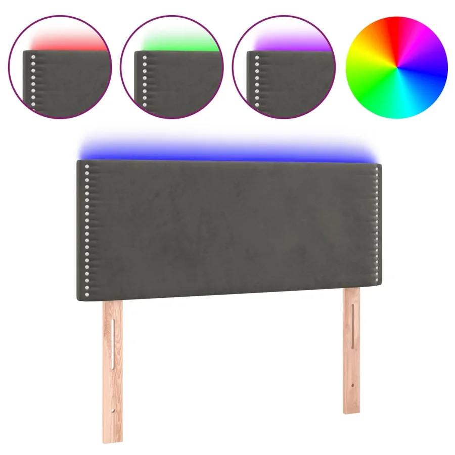 Tête de lit à LED Gris foncé 100x5x78/88 cm Velours - 2