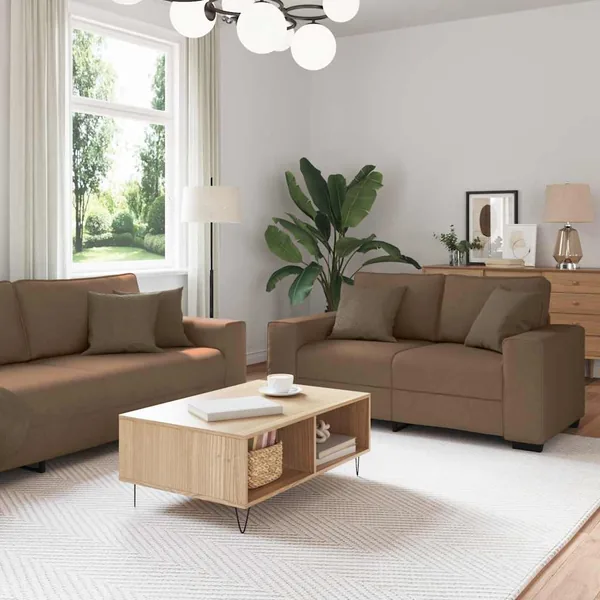 Ensemble de canapé 2 pcs avec coussins en tissu marron