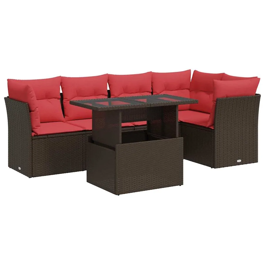 Salon de jardin avec coussins 6pcs marron résine tressée acacia - 2