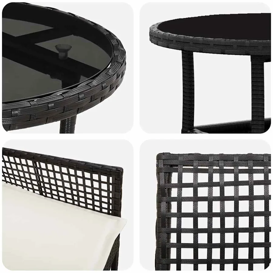 Ensemble de salle à manger pour jardin 3 pcs Noir polyrotin - 9